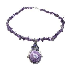 Statement Amethyst Stone Sterling Silver 925 Beaded Necklace New Purple